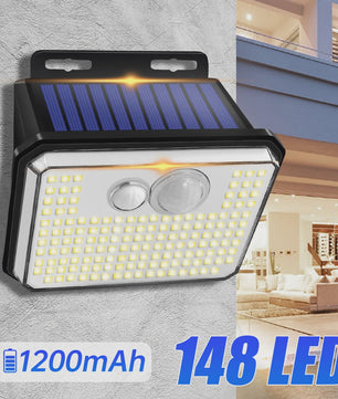 Krachtige Solar Buitenlamp met 148 LED's, Bewegingssensor & IP65 Waterdicht - 3 Modi