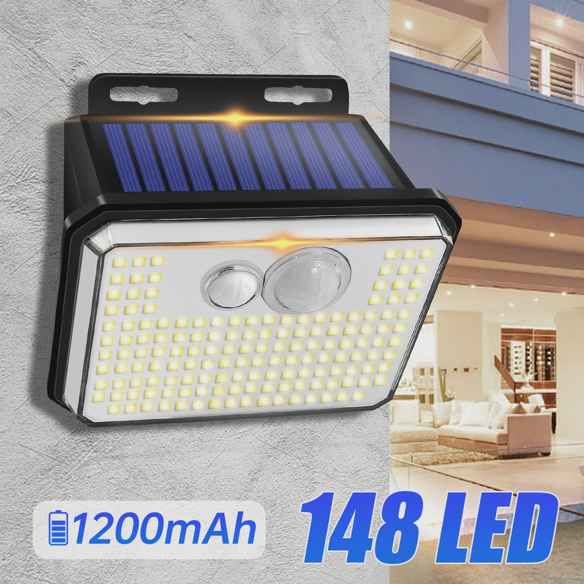 Krachtige Solar Buitenlamp met 148 LED's, Bewegingssensor & IP65 Waterdicht - 3 Modi