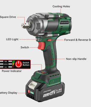 YEARTOP 2800 Nm Brushless Elektrische Slagschroevendraaier - Krachtig Gereedschap voor Makita 18V Batterijen