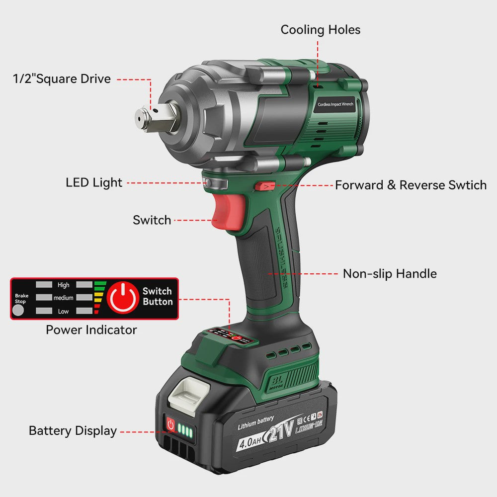 YEARTOP 2800 Nm Brushless Elektrische Slagschroevendraaier - Krachtig Gereedschap voor Makita 18V Batterijen
