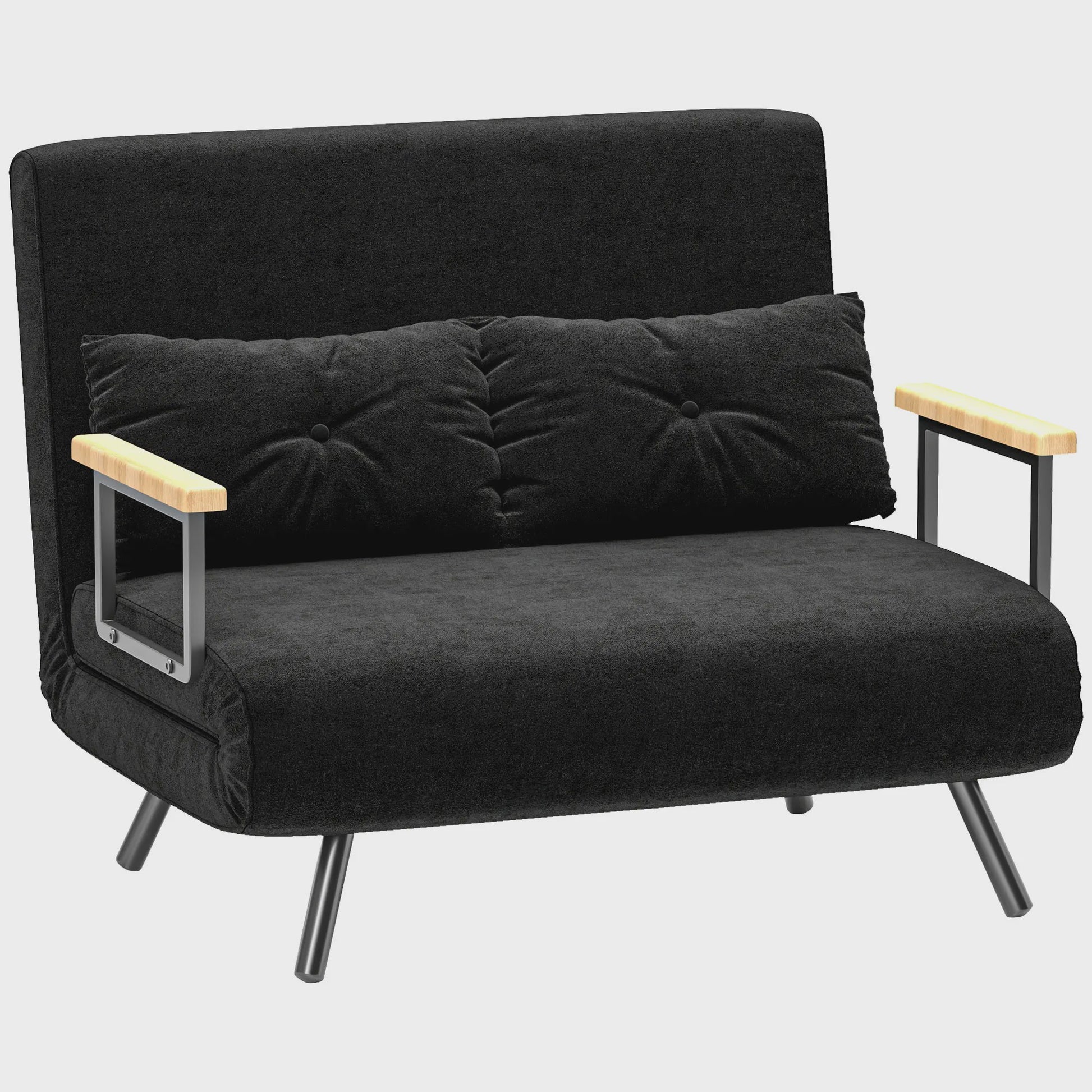Zwarte 4-in-1 Sofa Bed met Verstelbare Rugleuning en 2 Kussens - Compact en Multifunctioneel