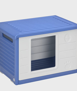 PawHut Buiten Hondenhok - Blauw/Wit Plastic met Ventilatie