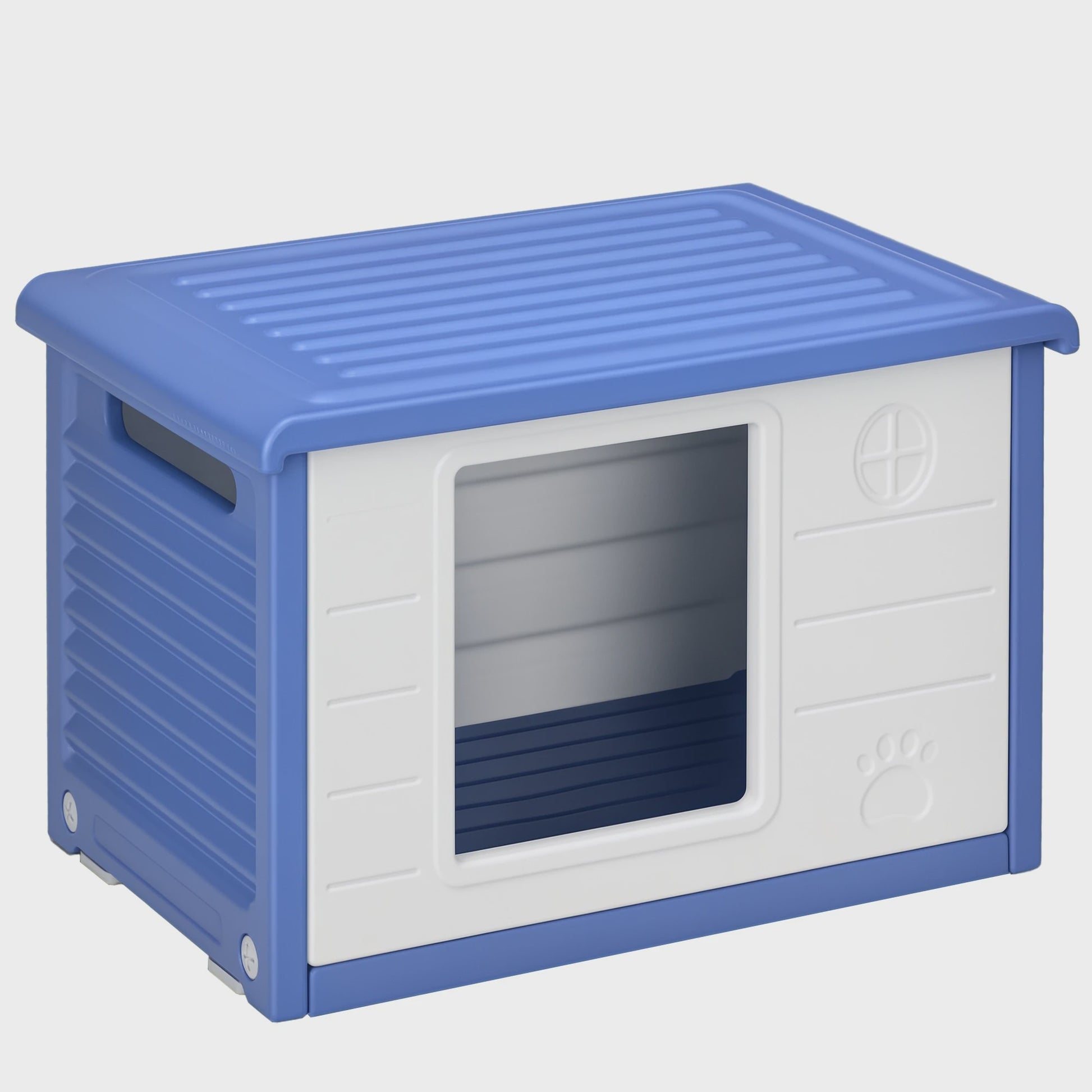 PawHut Buiten Hondenhok - Blauw/Wit Plastic met Ventilatie