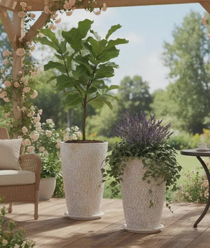 Set van 2 Elegante Hoge Bloempotten met Steenlook - 53 cm - Beige