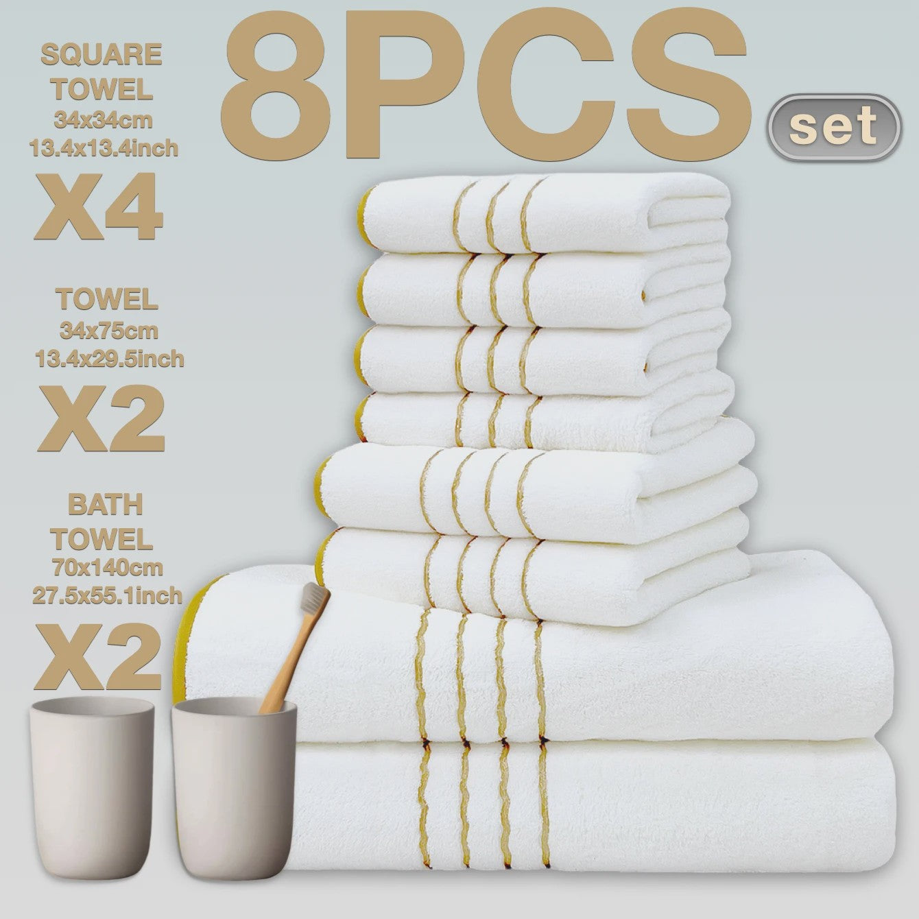 Luxe 8-delige Koraal Fleece Handdoekenset - Zacht, Absorberend & Sneldrogend