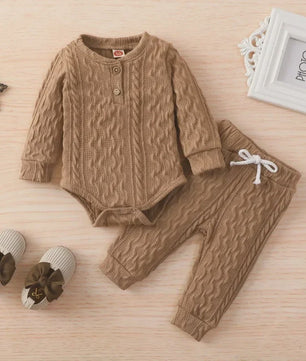 Gebreide Baby Set: Romper met Lange Mouwen en Broekje - Herfst Collectie