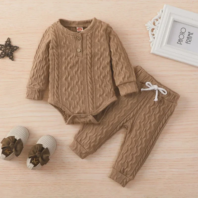 Gebreide Baby Set: Romper met Lange Mouwen en Broekje - Herfst Collectie