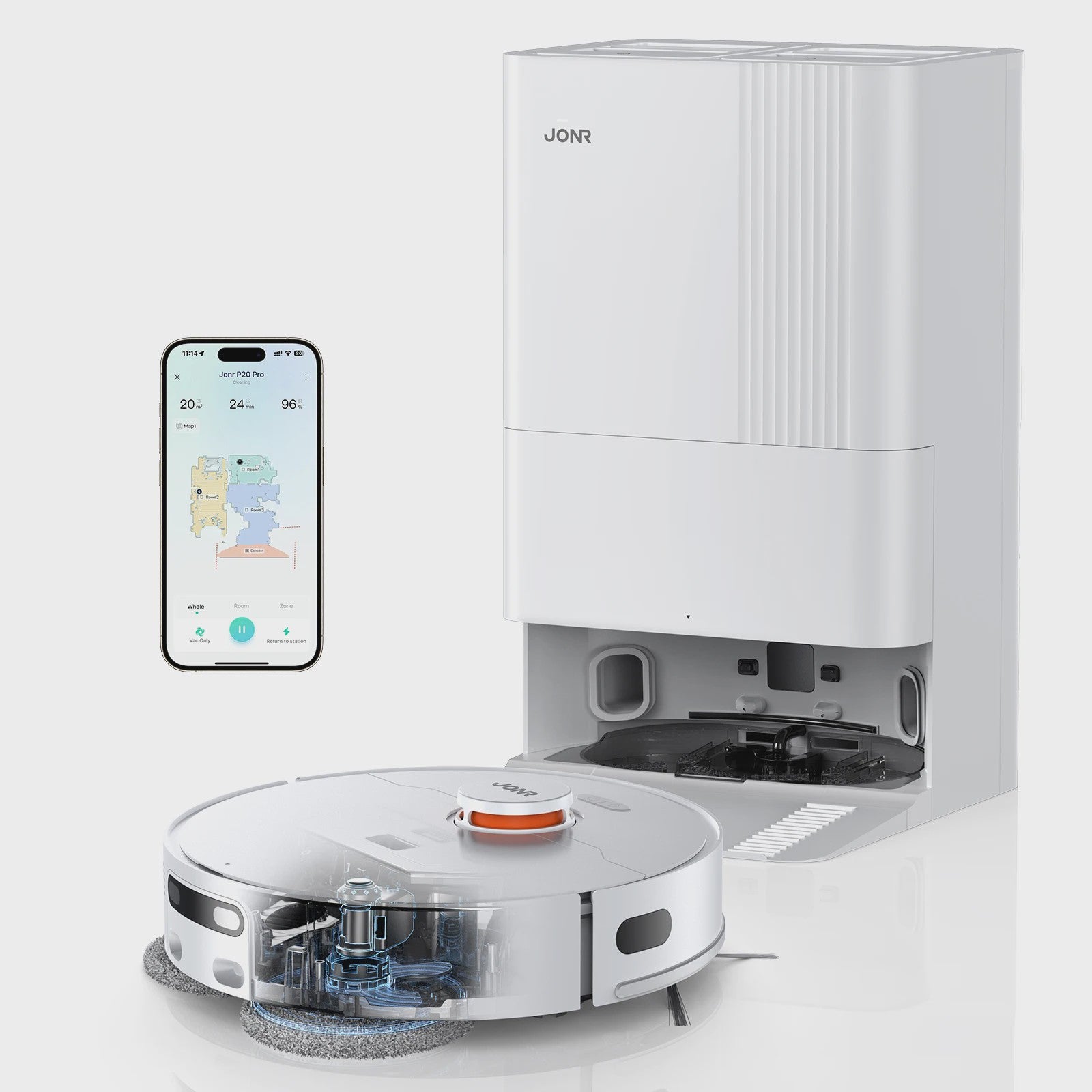 JONR P20 Pro Robotstofzuiger met Dweilfunctie, Automatische Stofopvang en Drogen