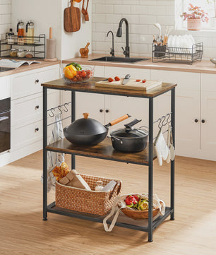 VASAGLE Keukenrek met 3 etages, 6 haken en 2 legborden - 80x40x90 cm