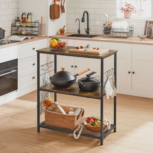 VASAGLE Keukenrek met 3 etages, 6 haken en 2 legborden - 80x40x90 cm