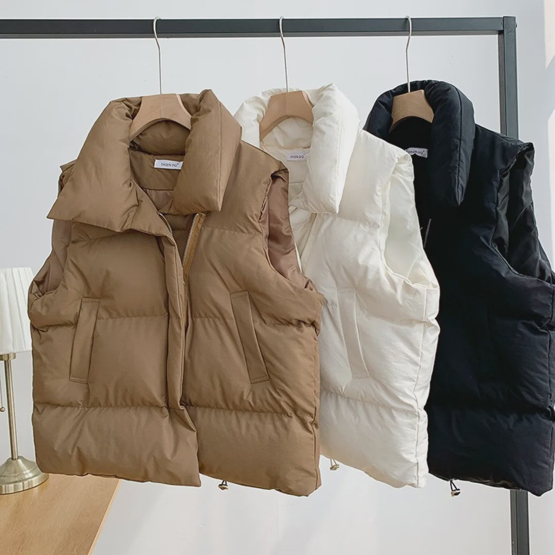 Dames Elegante Winter Gilet met Standkraag - Warm en Stijlvol Casual Buitenkleding