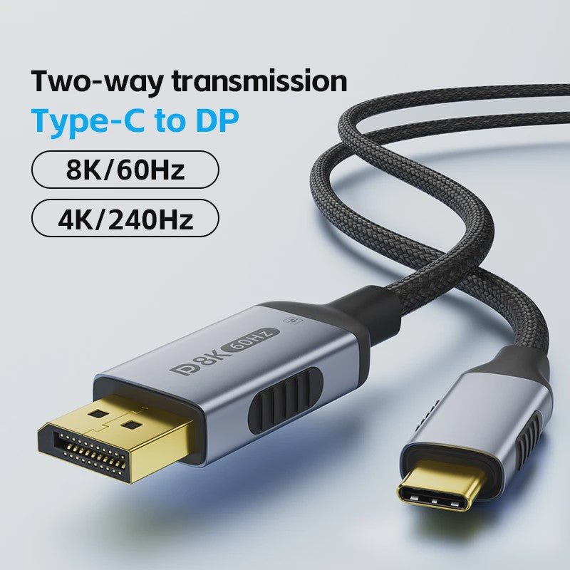 USB-C naar DisplayPort 2.1 Kabel - 8K@60Hz, 4K@144Hz - Thunderbolt 4/3 Compatibel