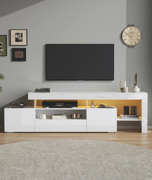 Moderne TV-meubel 192cm met LED-verlichting en 3 kasten - Hoogglans wit
