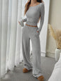 Dames Ribgebreide Set: Losvallende Top met Wijde Broek