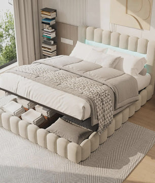 Luxe Gestoffeerd Bed 180x200cm met LED-verlichting, USB & Hydraulische Opbergruimte