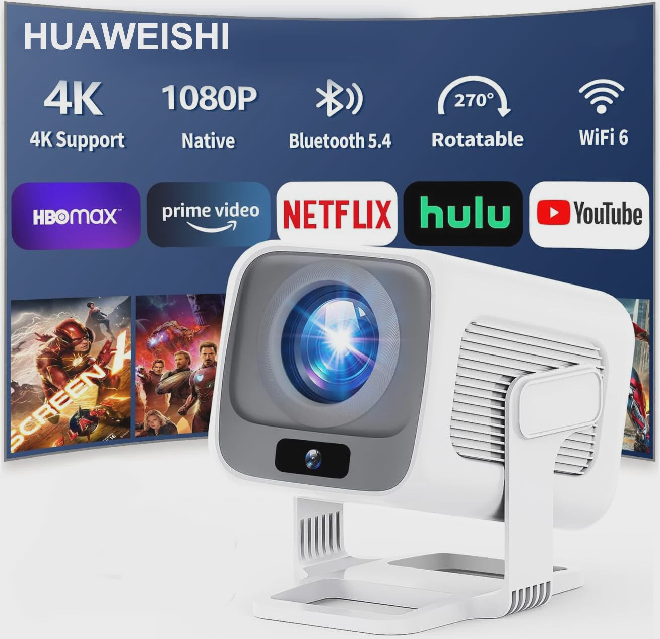 HUAWEISHI X3 Plus 4K Projector: Draagbaar, Android 11, 600 ANSI Lumen, Auto Focus