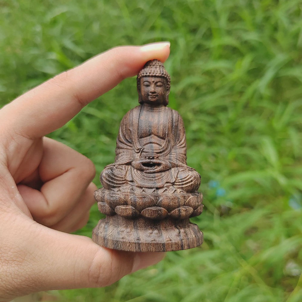 Houten Zittende Buddha Beeldje op Lotus – Zen Decoratie & Spirituele Figuur