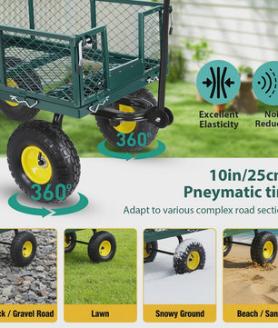 Robuuste Tuinwagen 400kg - 360° Draaibaar, Afneembare Zijden