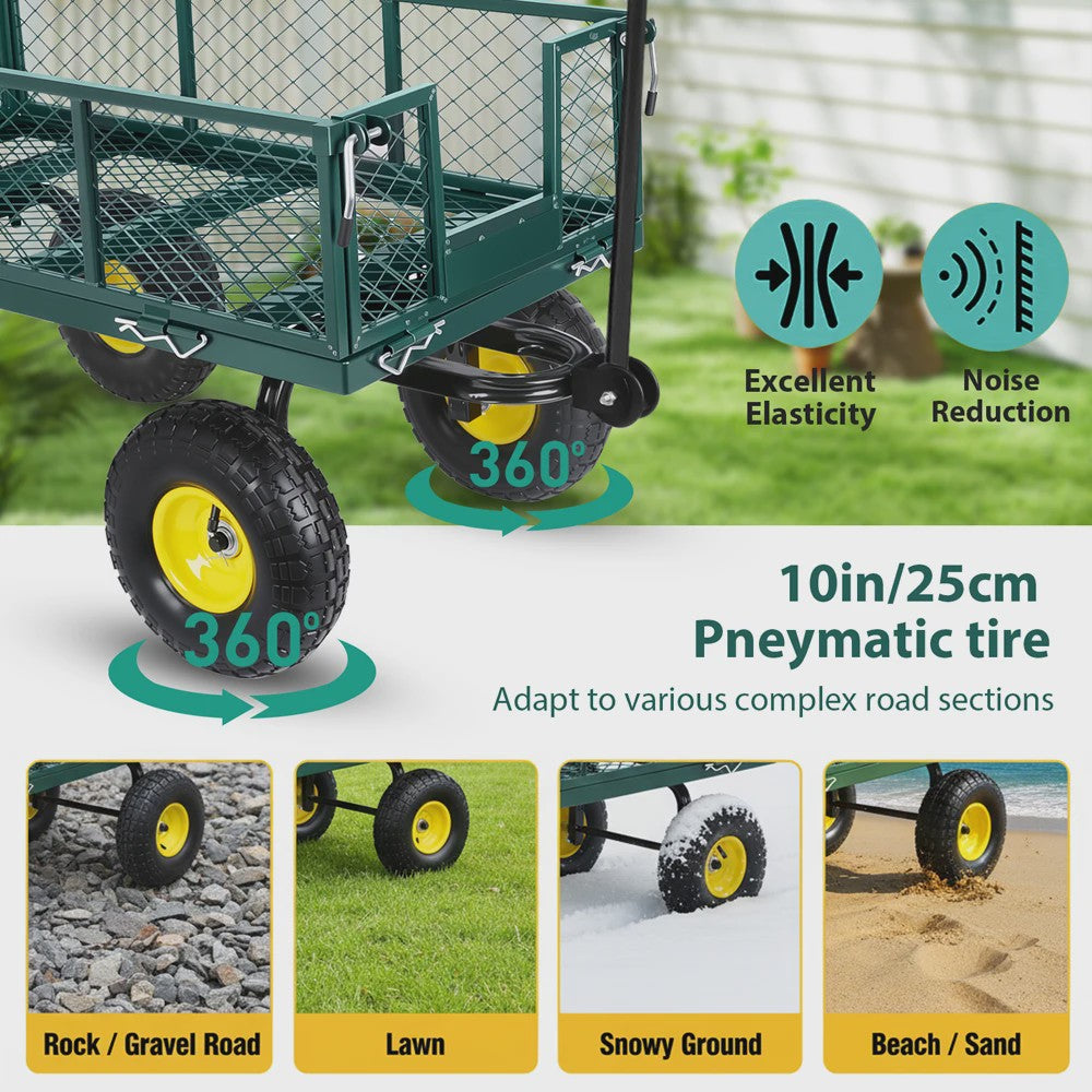 Robuuste Tuinwagen 400kg - 360° Draaibaar, Afneembare Zijden