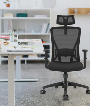 Ergonomische Bureaustoel met Lendesteun en Verstelbare Hoofdsteun - Zwart