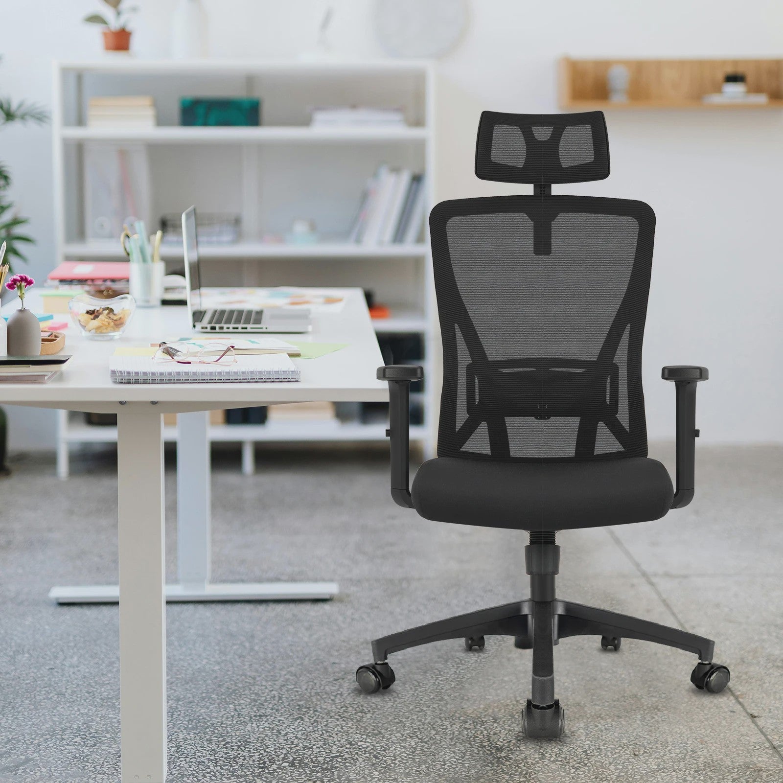 Ergonomische Bureaustoel met Lendesteun en Verstelbare Hoofdsteun - Zwart
