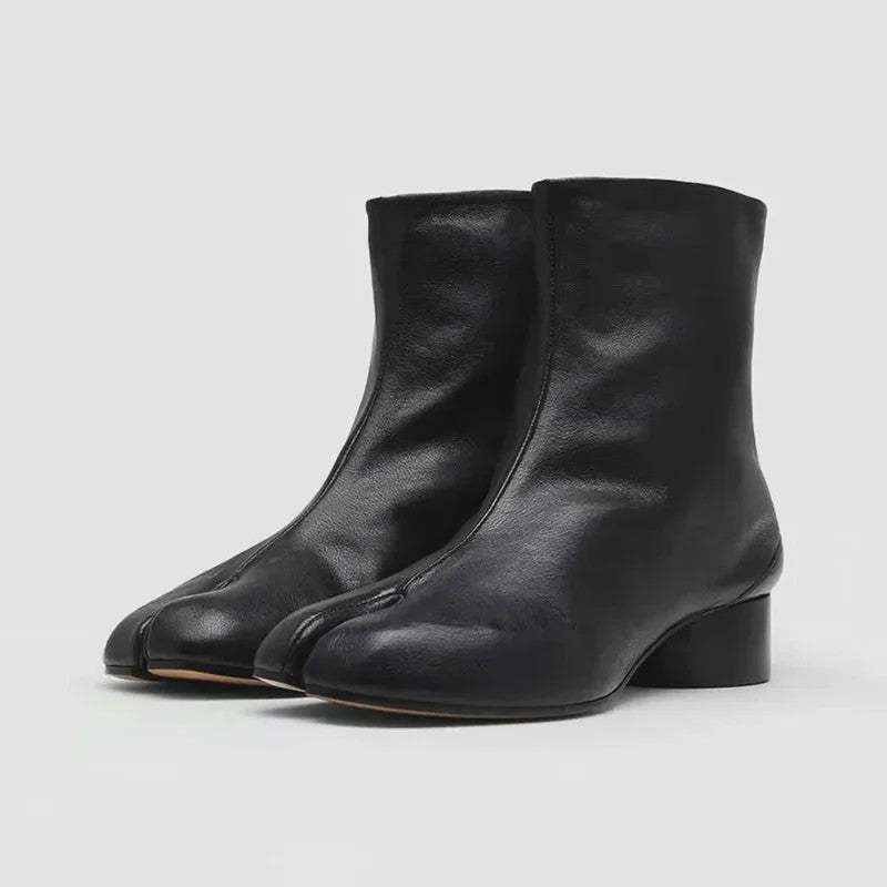 Luxe Dames Enkellaarsjes met Split Toe - Echt Leer, Lage Hak - Herfst/Winter Collectie