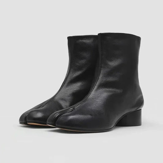 Luxe Dames Enkellaarsjes met Split Toe - Echt Leer, Lage Hak - Herfst/Winter Collectie