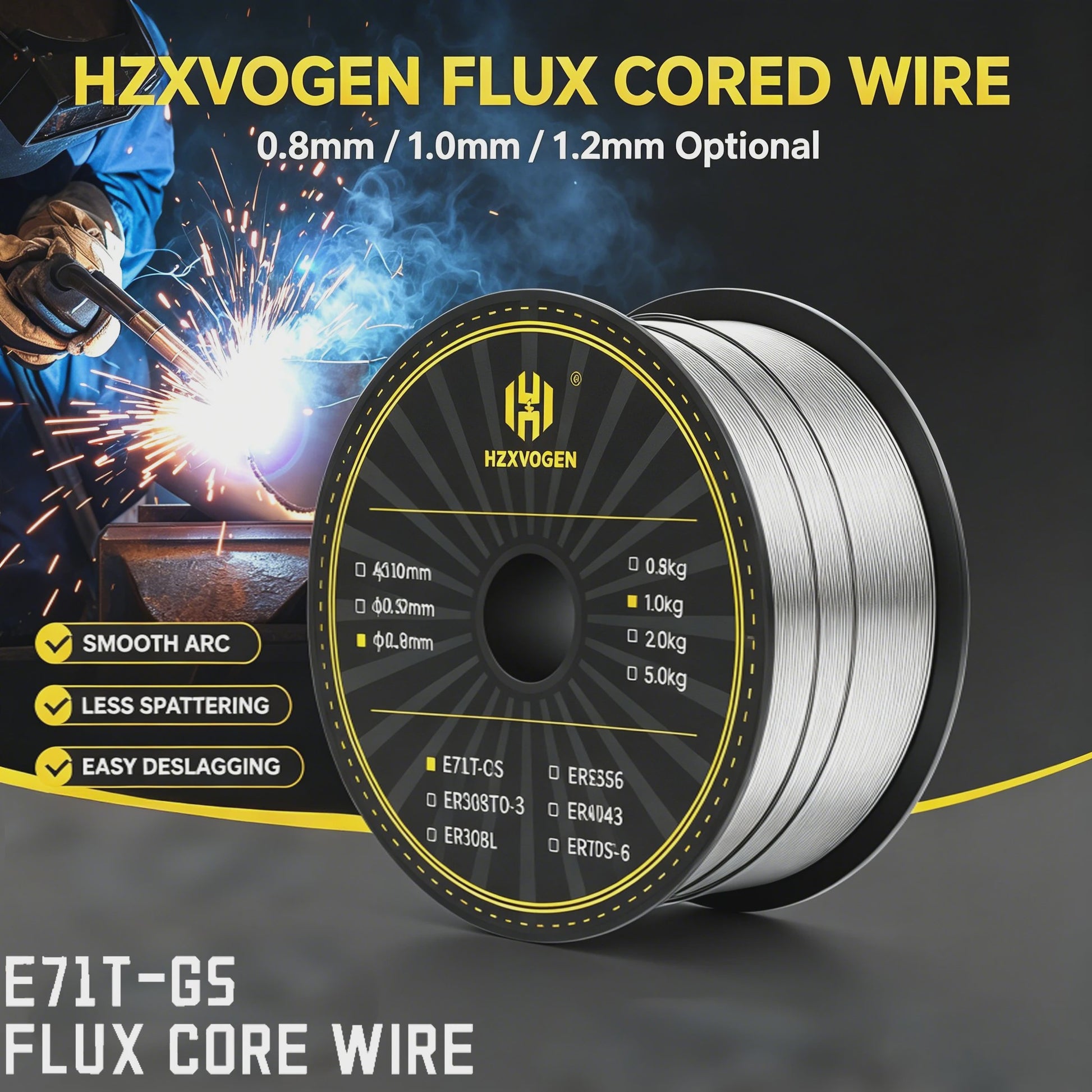 HZXVOGEN E71T-GS Flux Cored MIG Lasdraad 0.8mm 1KG - Zelfbeschermend, Gasloos, Lage Spatting, Makkelijke Slakverwijdering