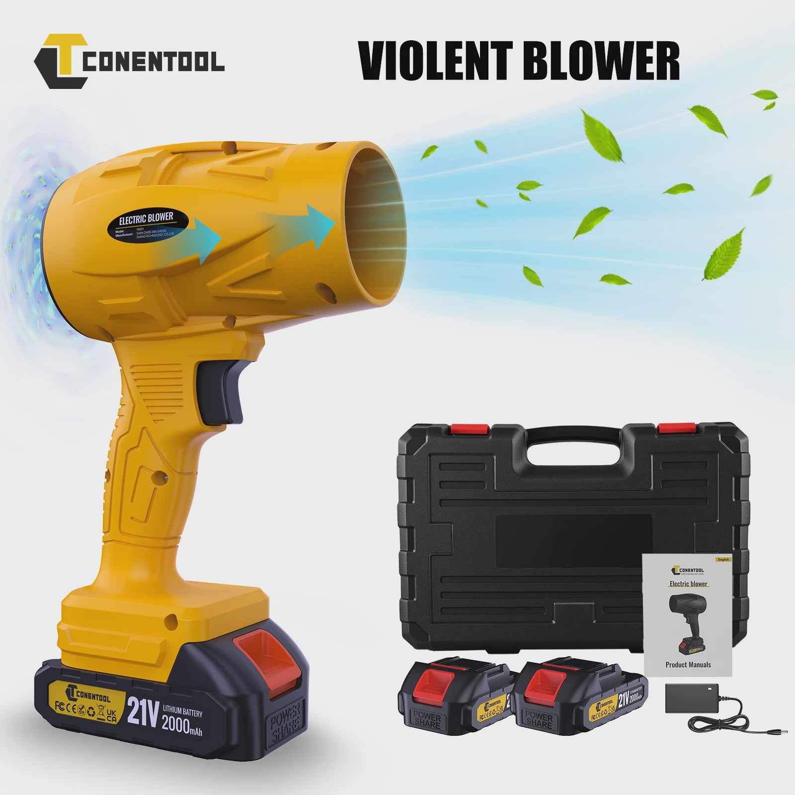 CONENTOOL Turbo Bladblazer - Krachtige Draadloze Tuinlier, 350m/s, 2x Makita 18V Accu Compatibel