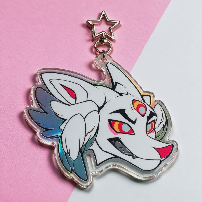 Unieke Vleugels Wolf Sleutelhanger met Derde Oog - Furry Anthro Charm voor Tas Decoratie
