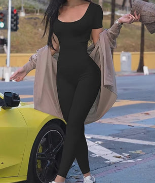 Dames Jumpsuit met Korte Mouwen - Bodycon Stijl voor Sport, Fitness & Casual Wear
