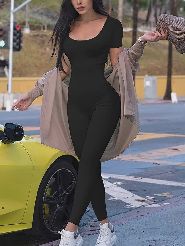 Dames Jumpsuit met Korte Mouwen - Bodycon Stijl voor Sport, Fitness & Casual Wear