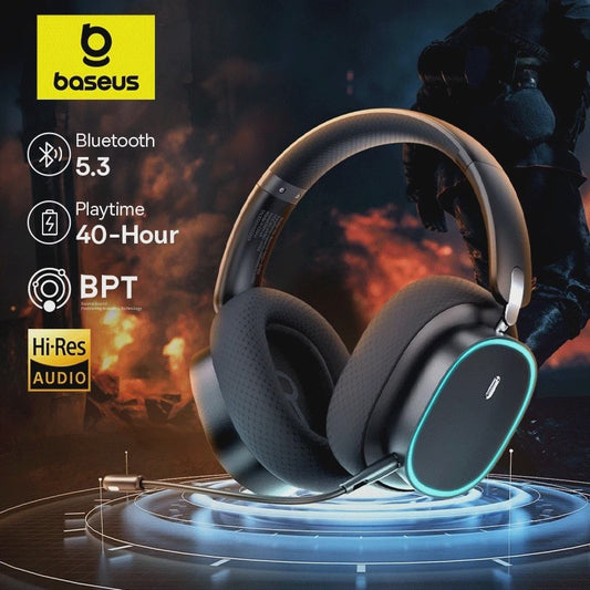 Baseus GH02 Gaming Headset: Draadloos, Bluetooth 5.3, 2.4G, RGB, 40mm Drivers, 40u Batterij