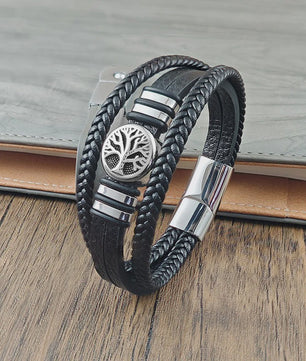Heren Leren Armband met Levensboom & Roestvrij Staal - Stoer & Stijlvol