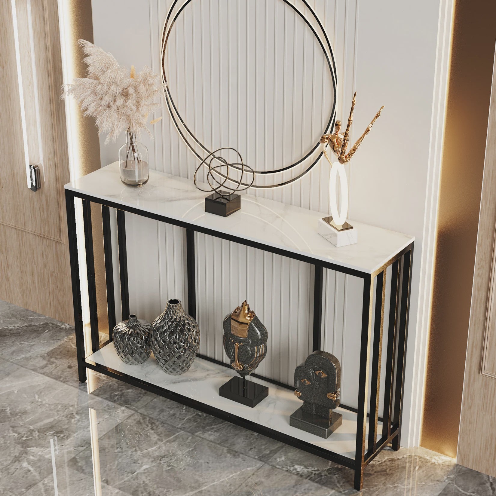 Moderne Console Tafel 120cm met Sintered Stone Top en Metalen Frame