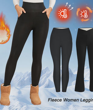 Dames Fleece Leggings - Hoge Taille, Thermo, Flared Model voor Winter & Casual