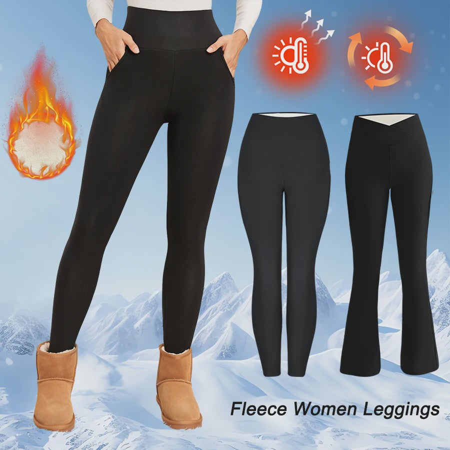 Dames Fleece Leggings - Hoge Taille, Thermo, Flared Model voor Winter & Casual