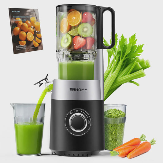Koude pers slowjuicer met 135mm vulschacht, 220W, 0.7L, 3-voudig filtersysteem - Zwart