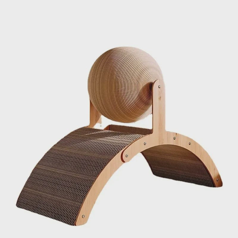 2-in-1 Kattenkrabbal met Houten Structuur en Sisal Krabplank