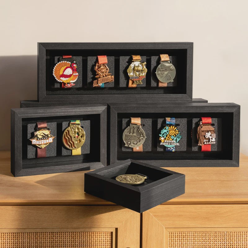 Houten Medaille Display Frame met Fotolijst - Voor Marathon, Sport en Herinneringen