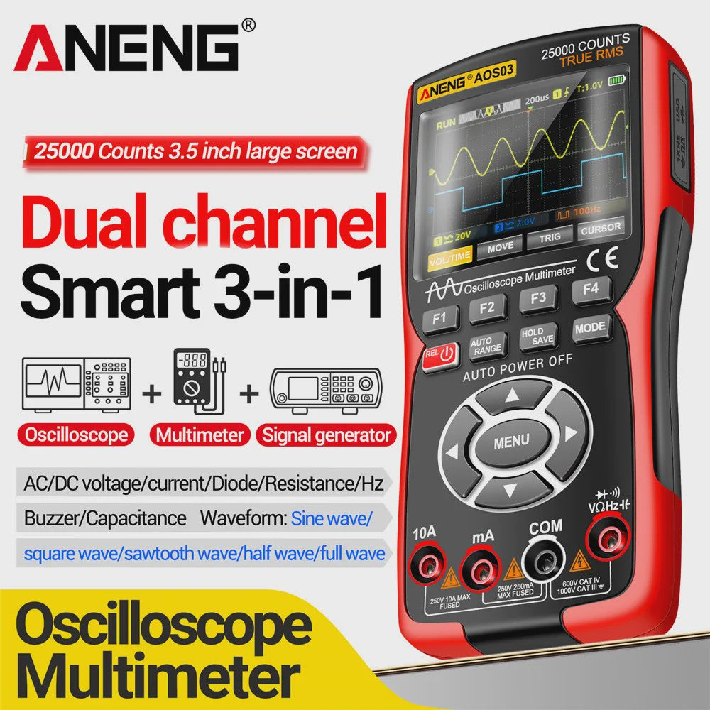 ANENG AOS03 Digitale Oscilloscope Multimeter met Signaalgenerator - 50MHz Dual Channel Tester