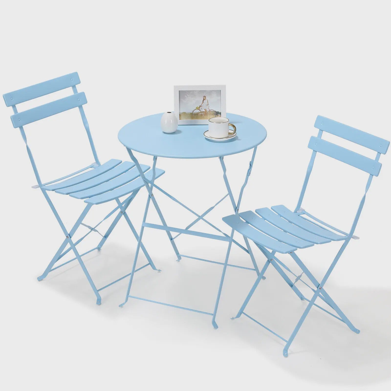 Inklapbare Bistro Set 3-delig Staal - Tuin, Balkon & Terras Meubilair