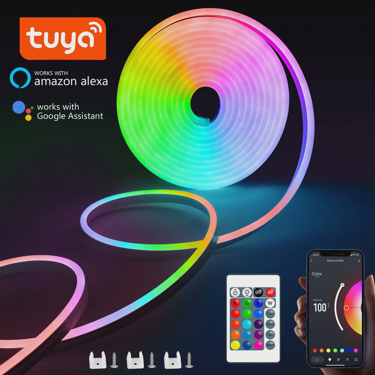 RGB Neon LED Strip 1-5M Waterdicht IP65 met Tuya App & Afstandsbediening - Flexibele Decoratieverlichting