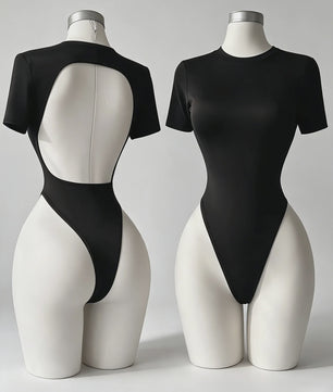 Dames Bodysuit met Open Rug en Korte Mouwen - Comfortabel en Stijlvol