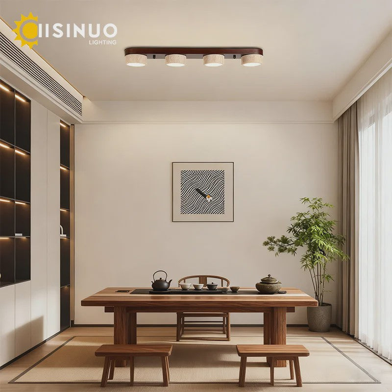 Wabi Sabi Plafondlamp van Travertin Natuursteen en Hout met LED
