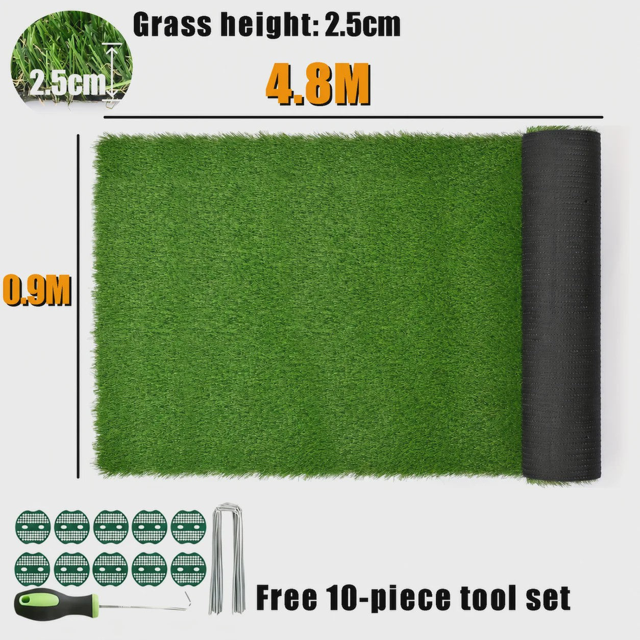 Kunstgras Mat 4.8M x 0.9M - Realistisch Dik Kunstgras met Drainage & Rubberen Backing