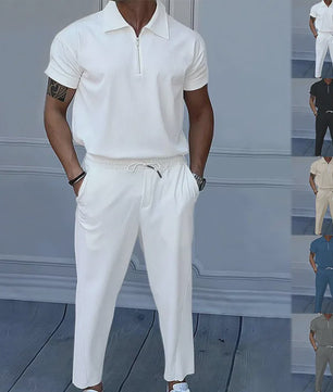 Zomer Heren Pak: Casual Short Sleeve Polo met Rits en Comfortabele Broek