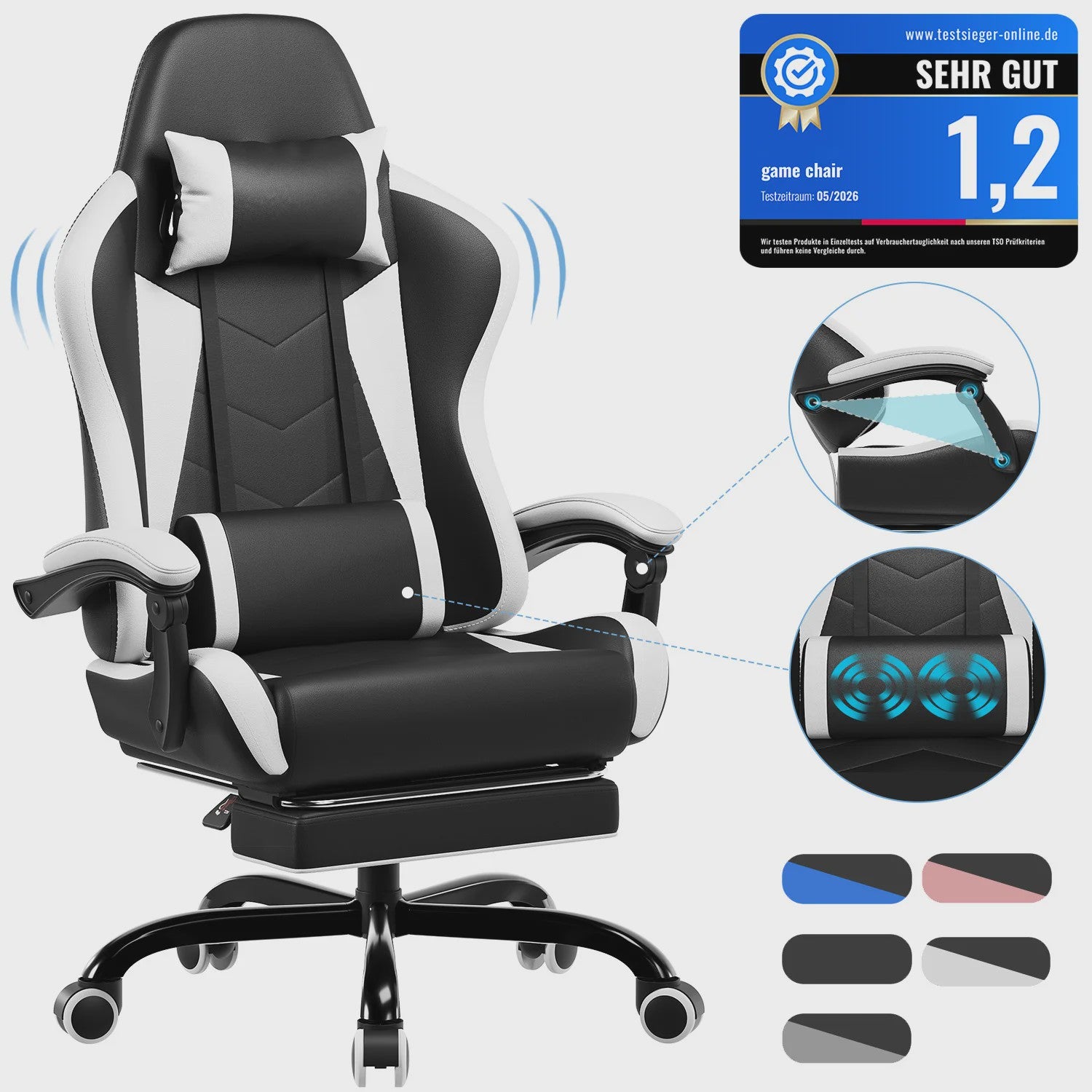 Ergonomische Gaming Stoel met Lendengezondheid Massage en Voetensteun – Verstelbaar voor Kantoor en Ontspanning