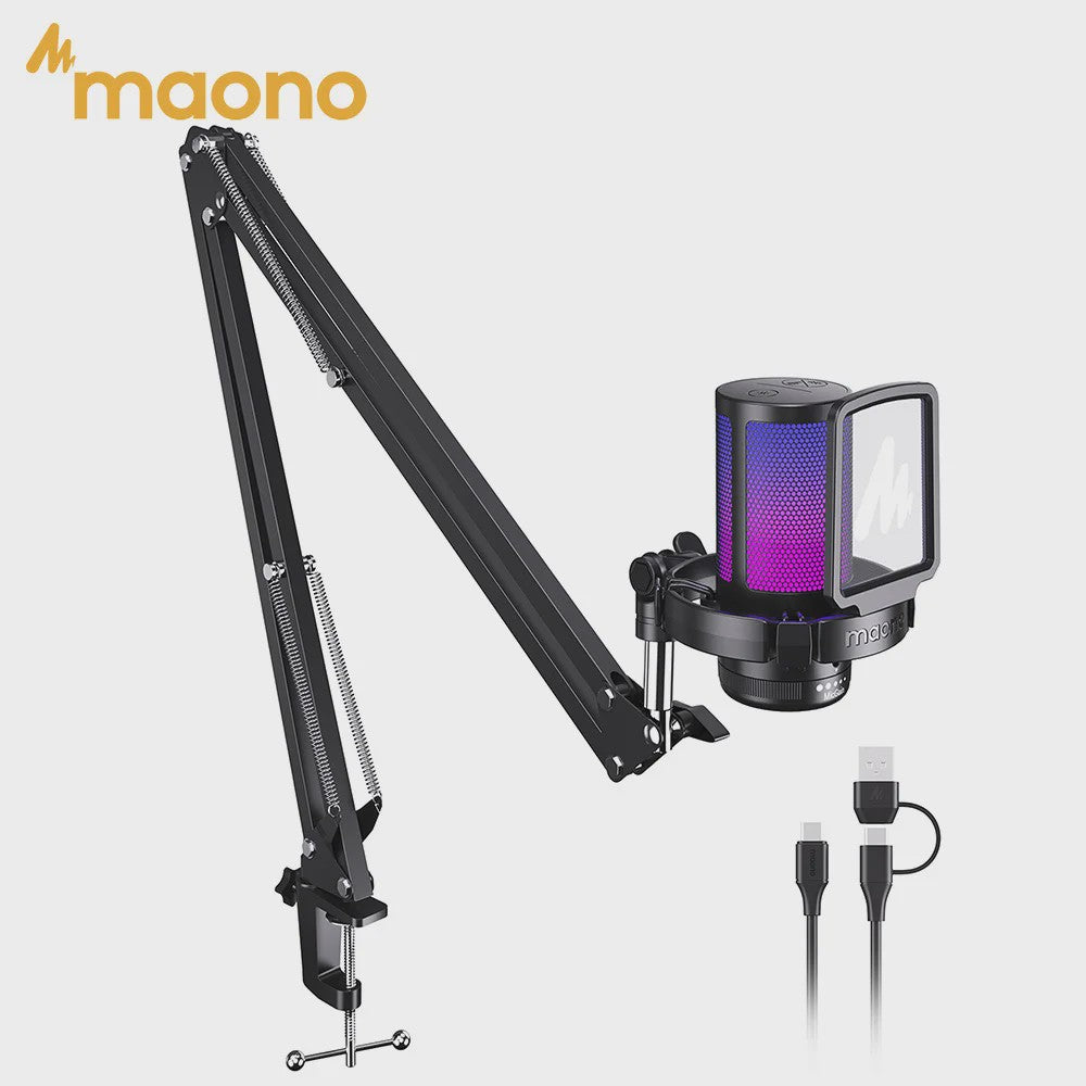 MAONO DGM20S USB Microfoon met RGB Verlichting en Ruisonderdrukking - Ideaal voor Streaming & Podcasts