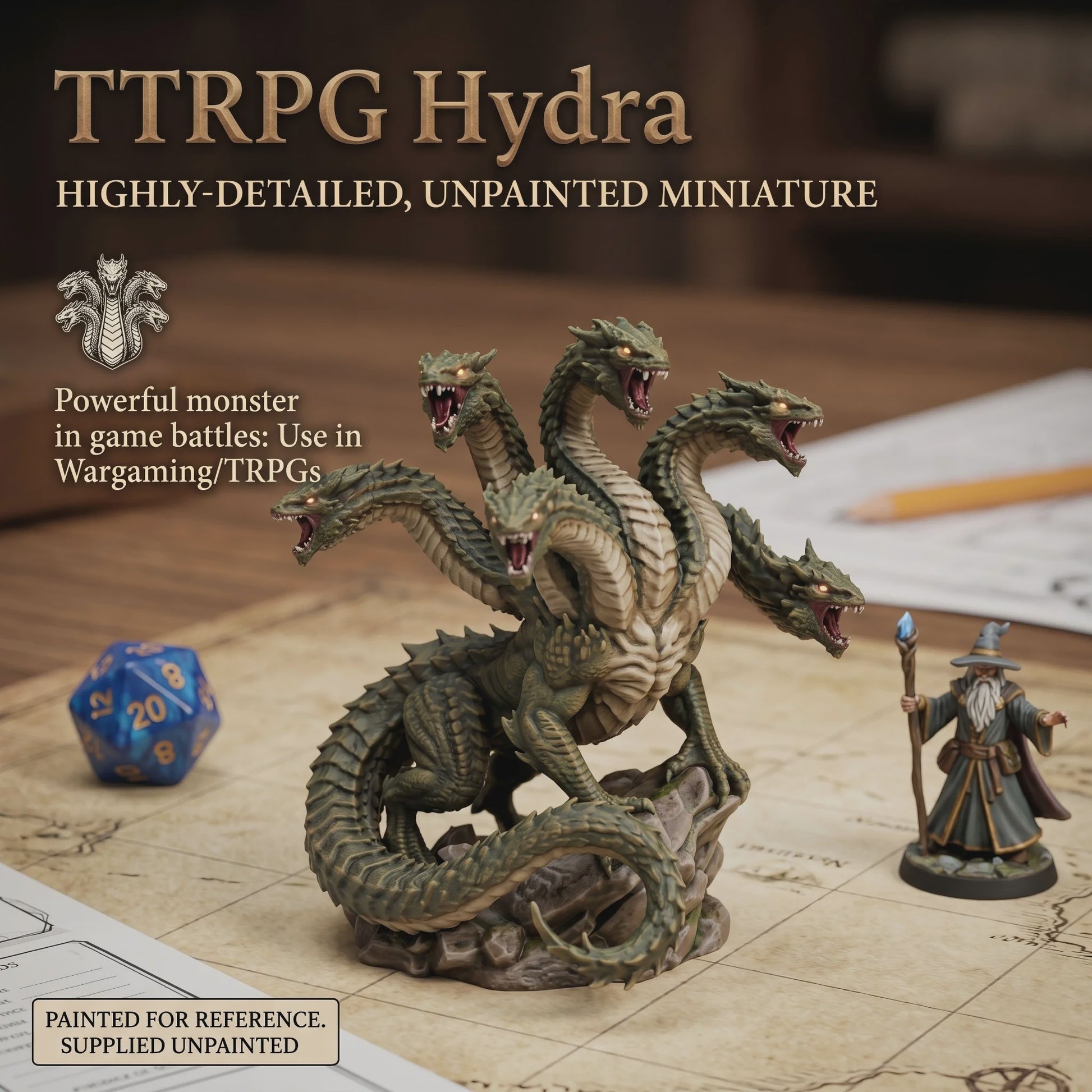Ongeverfde Hydra Minifiguur - TTRPG, Wargame & Decoratie